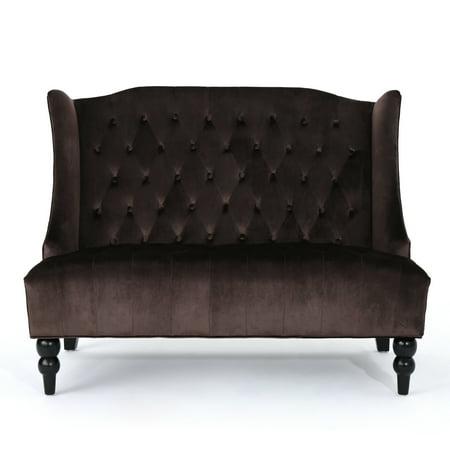 - Leona Modern Glam Tufted Velvet Wingback Loveseat, Chocolate and Dark Brown