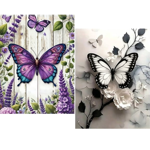 Mosaflare Butterfly Diamond Art Painting Kits,Art Craft Kits,2-Pack Full Round Drill,Home Wall and Relaxing 14×14 inch