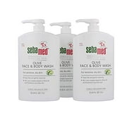 Sebamed Olive Face and Body Wash With Pump for Sensitive and Delicate Skin pH 5.5 Ultra Mild Hydrating Dermatologist Recommended Cleanser 33.8 Fluid Ounces (1 Liter) Pack of 3