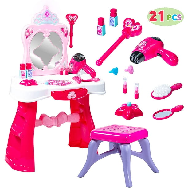 JOYIN Toddler Fantasy Vanity Beauty Dresser Table Play Set with Lights