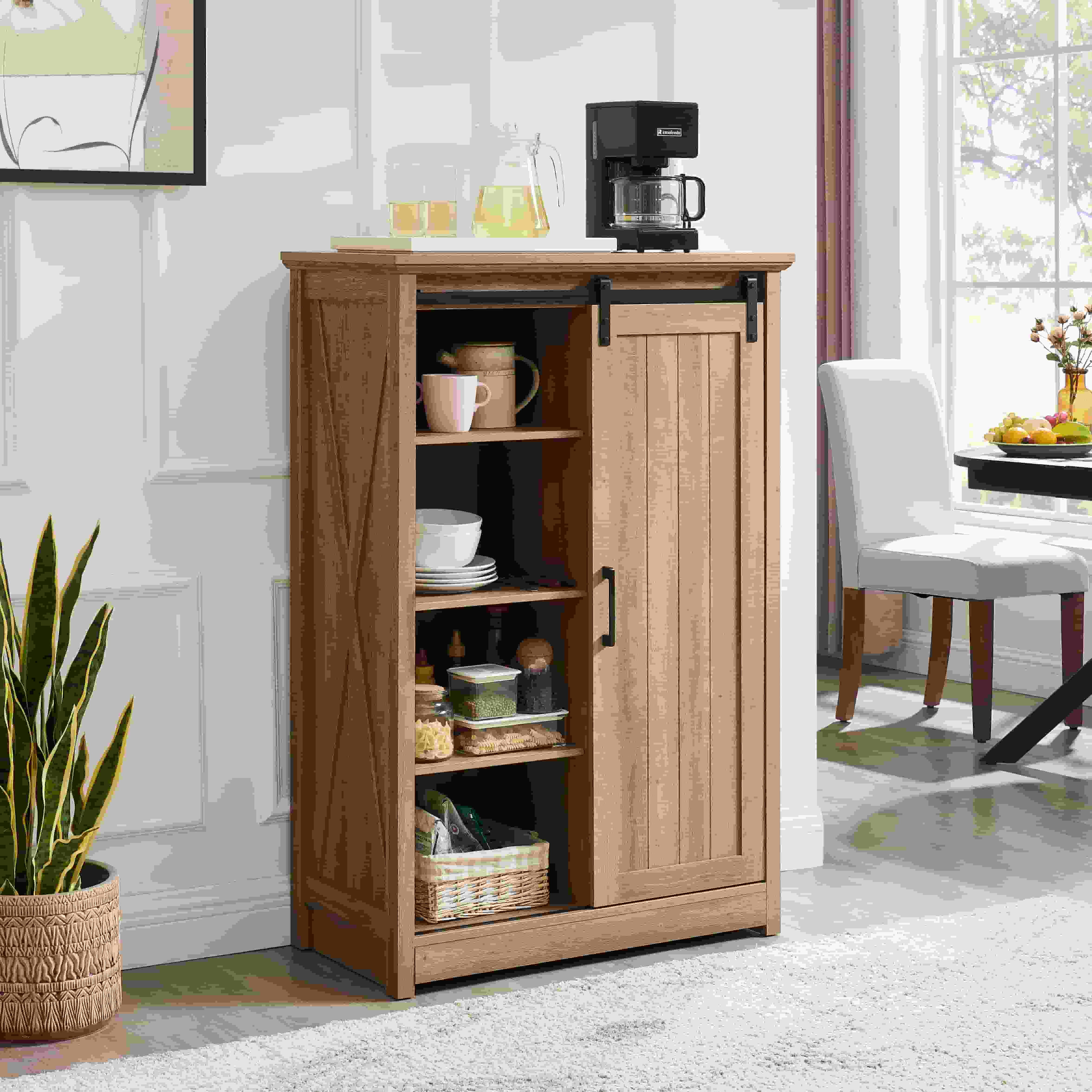 Aukfa 5 Drawers Dresser, Tall Dresser 5 Chest of Drawers w/Sliding Barn Door for Bedroom, Hallway,Oak