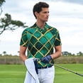 thumbnail image 3 of Yiaed Green Mosaic GlassPrint Men's Short Sleeve Polo Shirt,Golf Polo for Men Three-Button Golf Shirt Athletic Casual Collared T-Shirt- XX-Large, 3 of 7