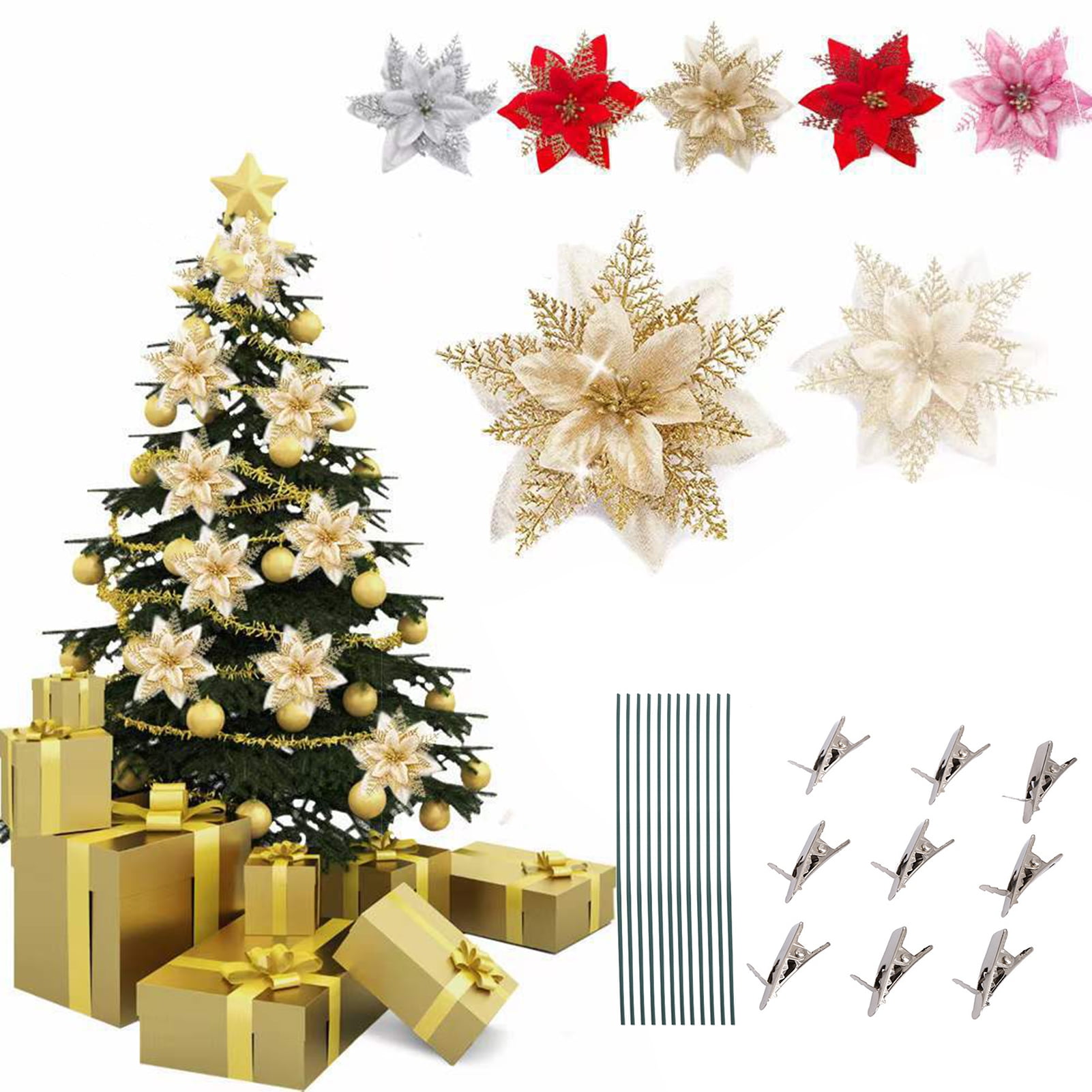 50 Pcs Mini Metal Clips for Christmas Flowers Christmas Tree