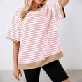 thumbnail image 2 of Luwomo T Shirts Womens Summer Striped Loose Tee Daily Wear Short Sleeve Round Neck Pullover Regular Blouses, 2 of 6