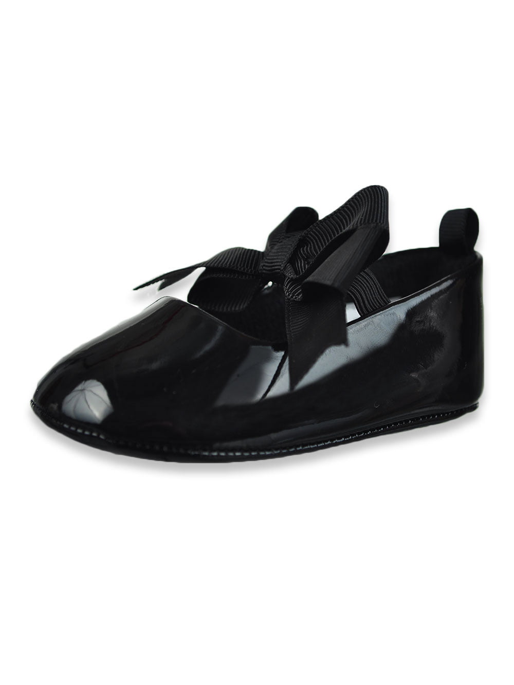 New girl kids back zipper buckle black synthetic patent flower girl dress shoes 