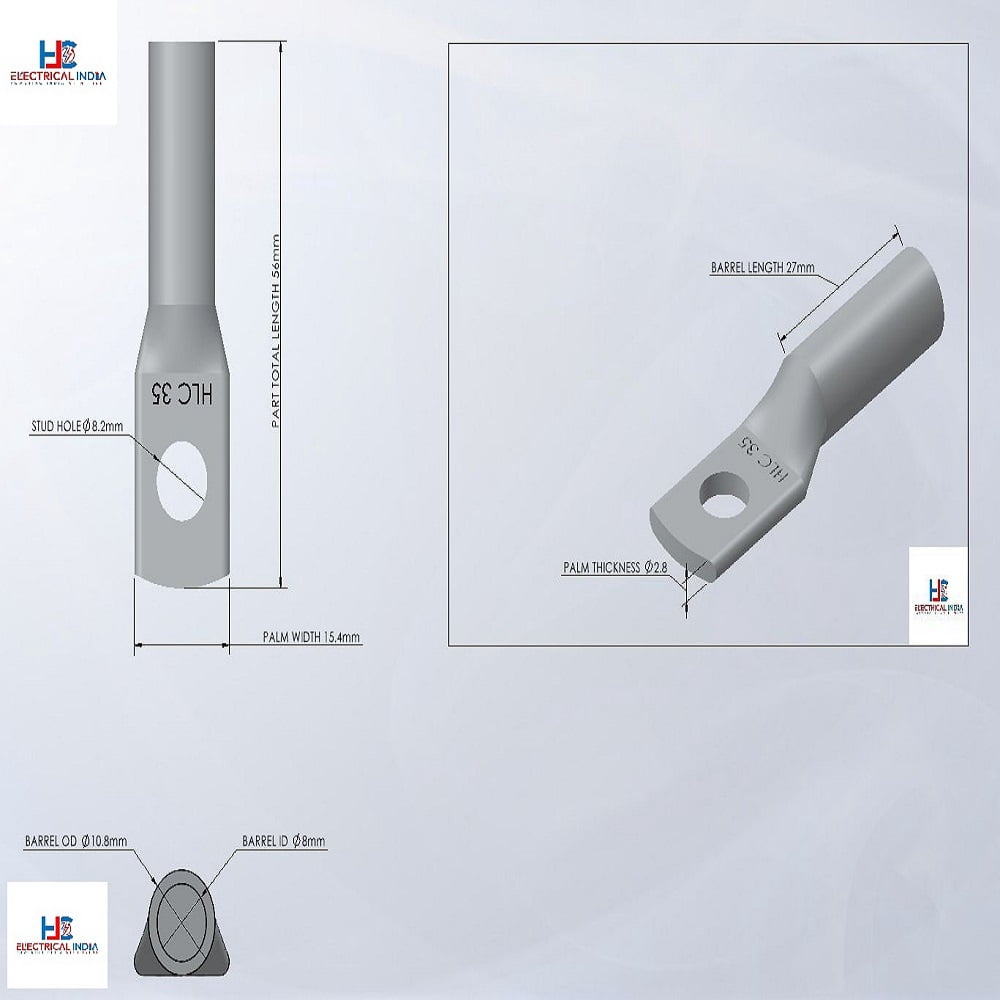 HLC Aluminum Lug | 35 mm² Wire Connector | Stud Hole | Heavy Duty Electrical Cable Lug | Crimp Type pack of 6