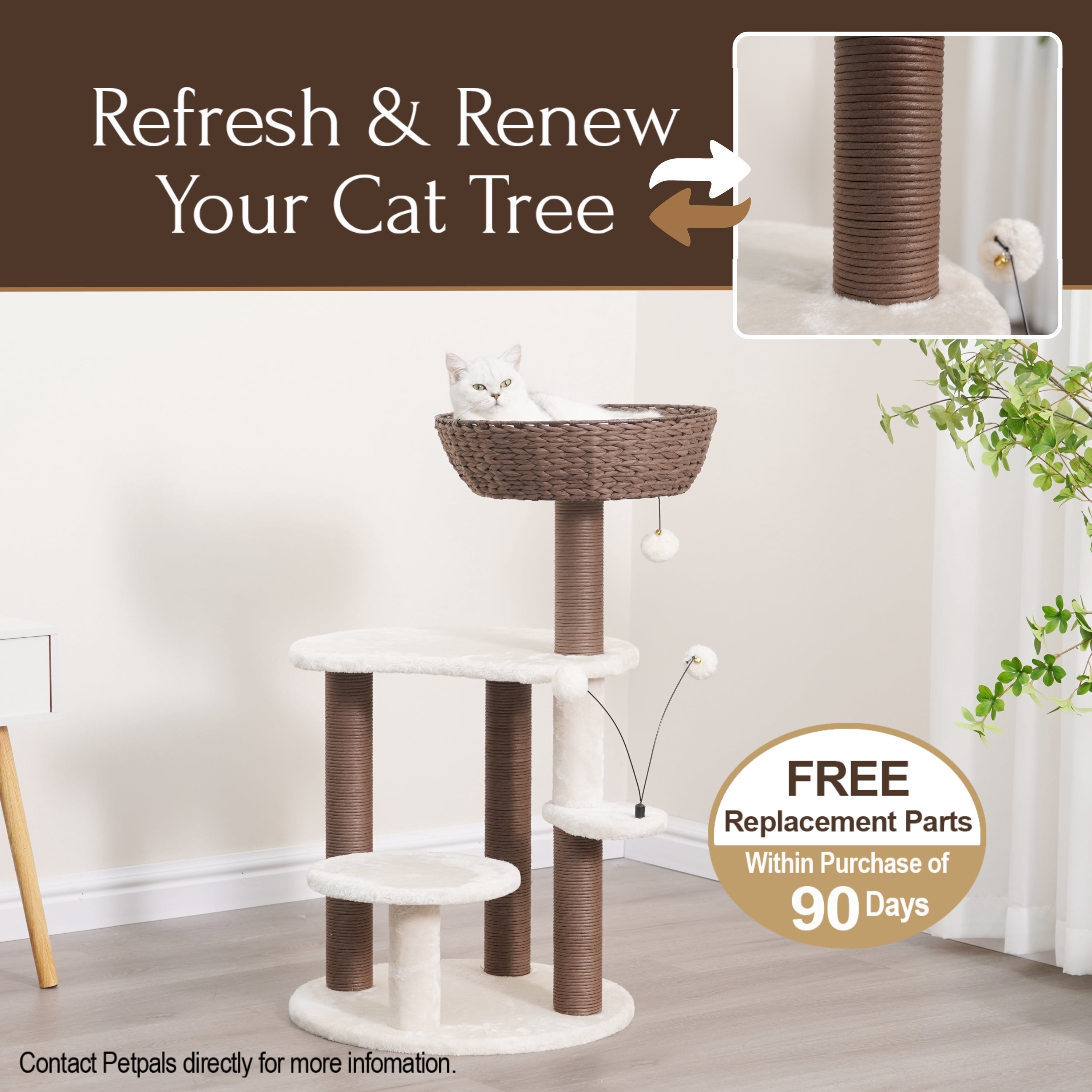 PetPals 35"H 5-Lvl Cat Tree with Handwoven Nest Bed Plush Pads and Paper Rope Scratching Posts