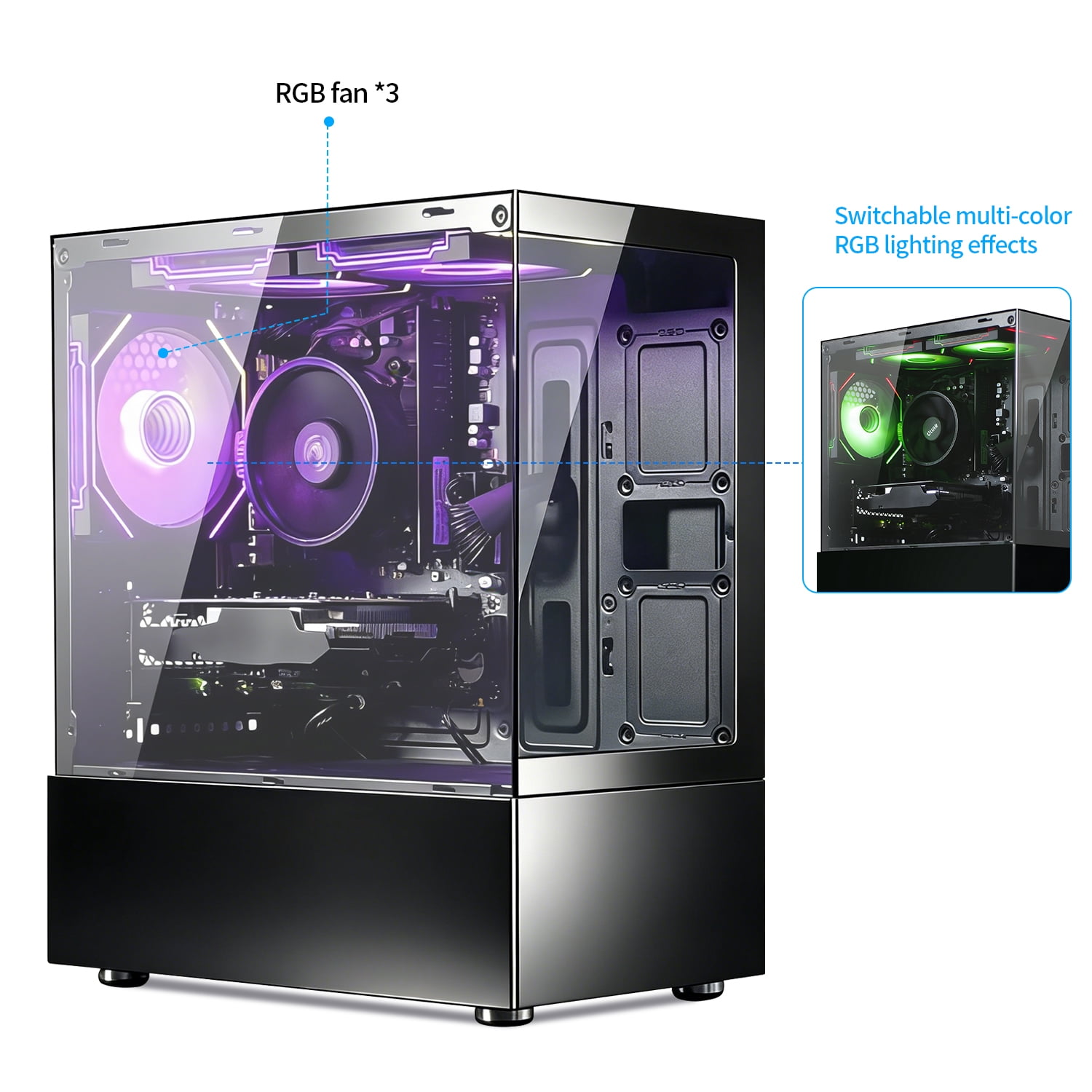 Qehi Gaming PC- R5-3500X,16G DDR4 RAM,512GB SSD,RX560 4G,WIFI6,RGB Fans,Black