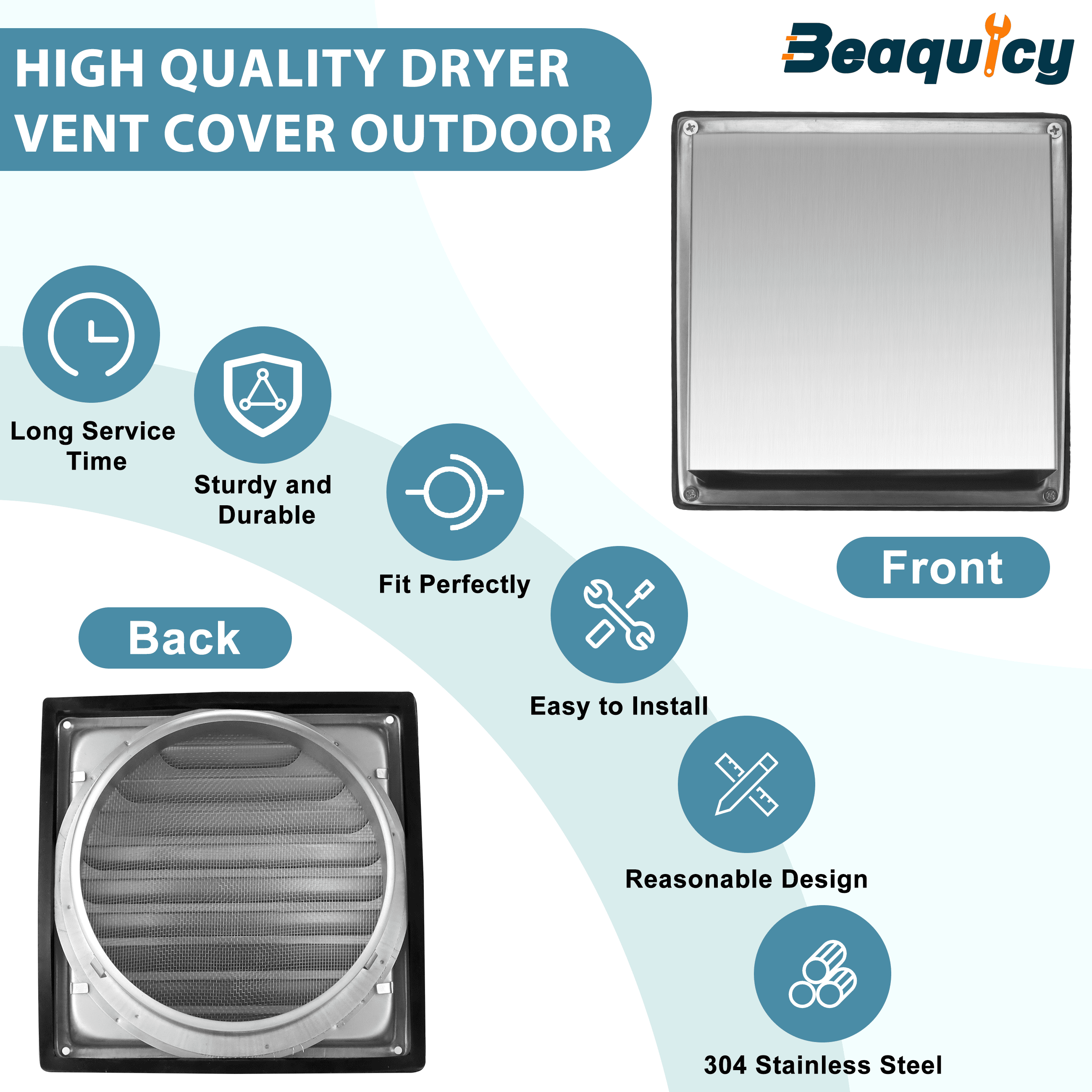 Beaquicy Dryer Stainless Vent Cover Steel 6 Inches Outdoor Air Vent Covers for Wall Vent Exterior With Screw