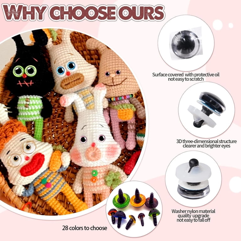 Jiaroutk 12-25mm Plastic Safety Eyes for Dolls, Multicolor Crochet
