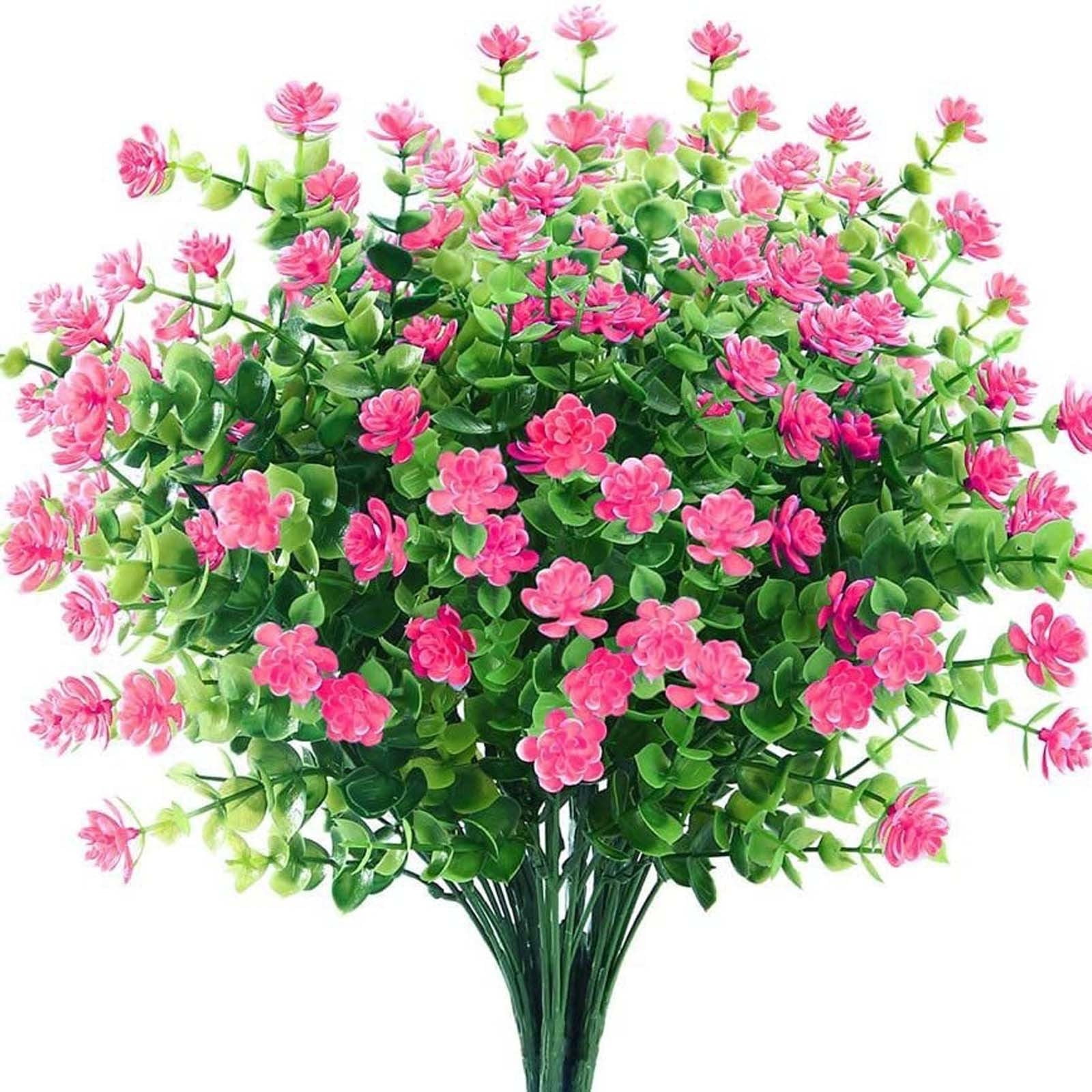 Hvmvliv Artificial Flowers Artificial Flowers 1 Bundles Fake Flowers Faux Plastic Plants for Home Decorations Outdoor Porch Flowerpot Artificial Flower Pink