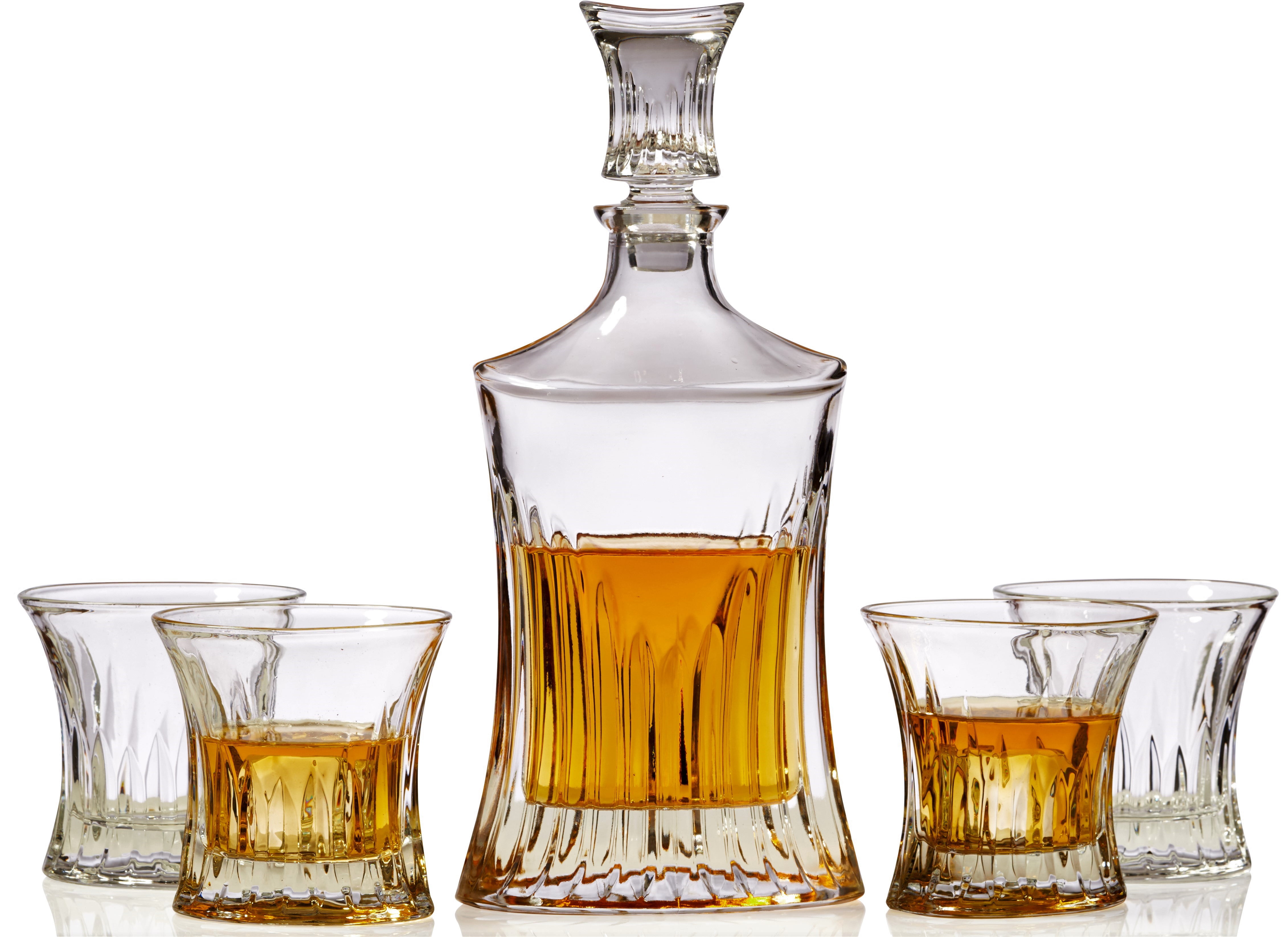 FURSARCAR 5 Piece Whiskey Decanter Sets,Wine Decanter Set With  4 Whiskey Glasses,Liquor Glass Decanter Set for Alcohol,Rum, Scotch,  Bourbon, Whisky,Old Fashioned Whiskey glasses Men or Women: Liquor Decanters