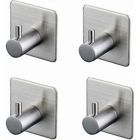 3M Adhesive Hook, Bathroom Wall Hook, Stainless Steel, 4 PiecesSilver