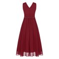 thumbnail image 2 of Zaldita Girls V-Neck Chiffon Sleeveless Junior Bridesmaid Dress Ruched A-Line Maxi Wedding Party Burgundy 6, 2 of 7