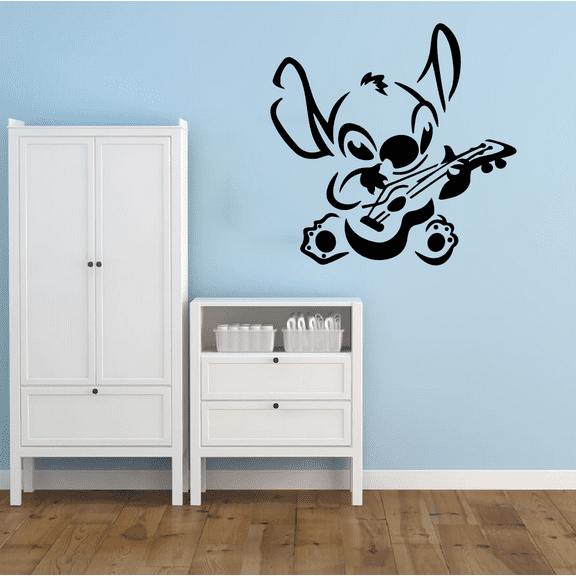 Stitch Ukulele Cute Lilo and Stitch Disney Cartoon Wall Sticker Art Decal for Girls Boys Room Bedroom Kindergarten Nursery House Fun Home Decors Stickers Wall Art Vinyl Decoration Size (10x10 inch)