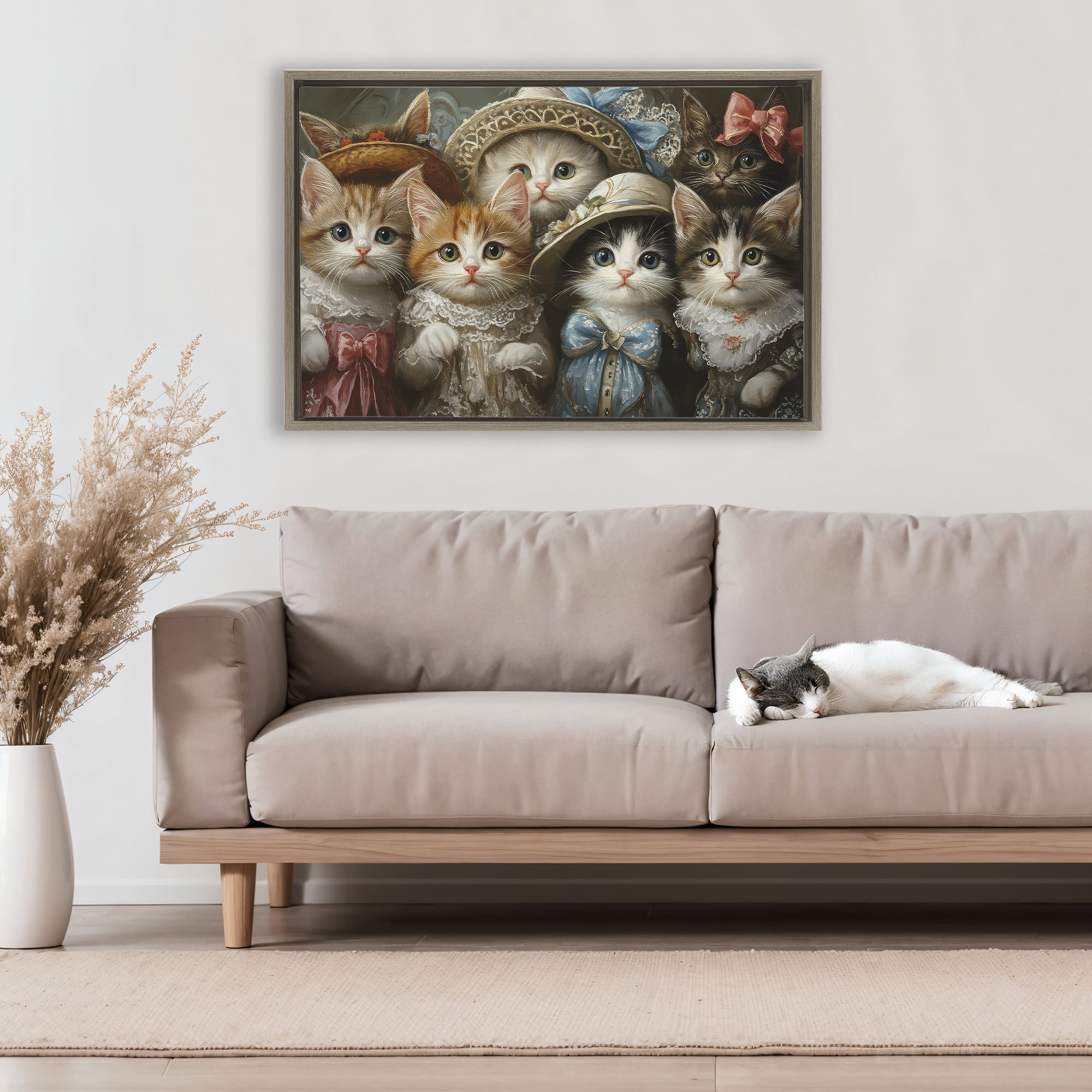 Stupell Industries Fashionable Vintage Cats Brown Framed Floater Canvas Wall Art, design by The Wands Want