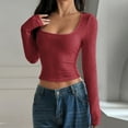 thumbnail image 6 of Sexlip Womens Cotton Tops Long Sleeve T Shirts Square Neck Y2k Tops Slim Fit Going Out Fall Fashion Clothes Red L, 6 of 6