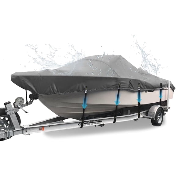 1200D Heavy-Duty V-Hull Boat Covers, Full Windproof Metal Fittings Waterproof UV-Proof Boat Cover Fits Tri-Hull, Runabout, 16'-18.5' Long, Beam Width up to 94"