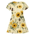 thumbnail image 3 of MIXUE Toddler Girls Casual Dresses Kids Summer Bee Festival Floral Print Crew Neck Short Sleeve A Line Slim Fashion Casual Dress Outwear,Yellow,8-9 Years, 3 of 3