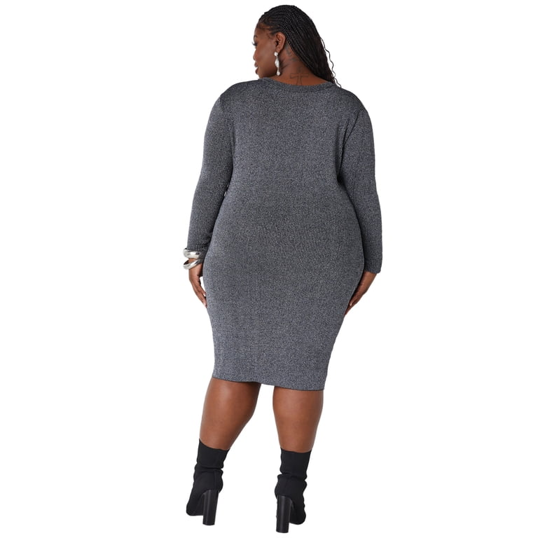 Ashley Stewart Women's Plus Size Lurex Bodycon Sweater Dress, Black And Silver Ashley Stewart Women's Plus Size Lurex Bodycon Sweater Dress, Black And Silver