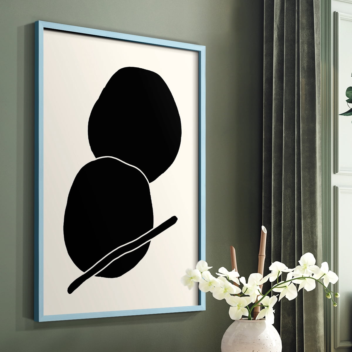 Sticks & Stones I V30 Framed Print in Blue Solid Wood Framed Print No Nail Hanging