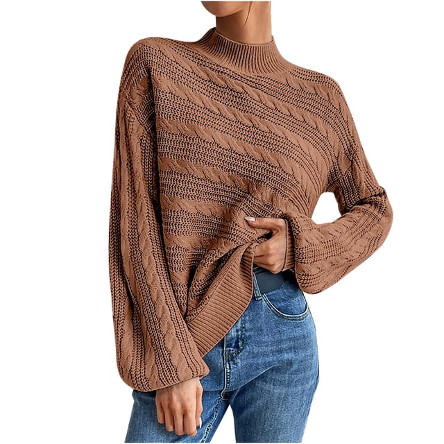 Bowake Chandail à Col Rond pour Femmes à Manches Longues Tendance Décontracté Ample Automne