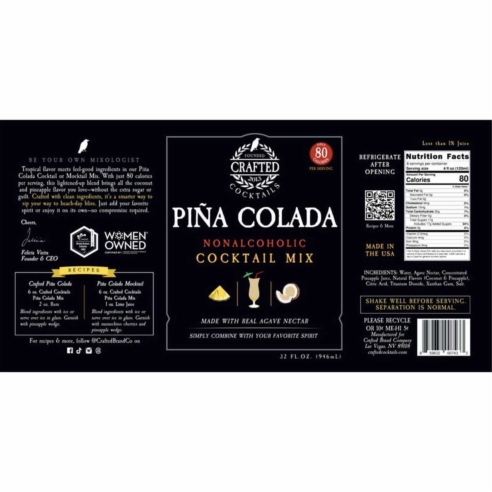 Crafted Cocktails Piña Colada Mix, 32 fl oz, 2 Pack | Made with Coconut  Cream, Pineapple, and Agave | 80 Calories per Serving | Tropical Cocktail  Mixer - Walmart.com