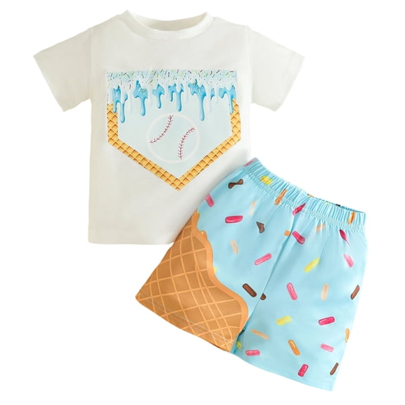Bovxnpu Girls Boys Outfits Set Toddler Summer Set Print Stripe Ruffle Short Sleeve T-shirt Shorts 2 Piece Set