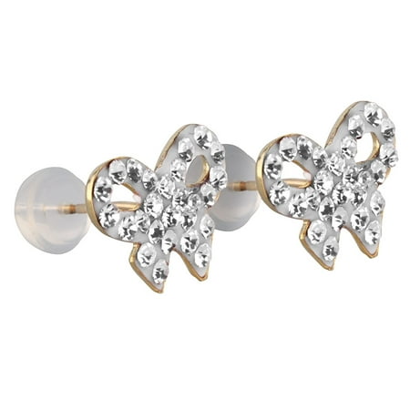 Copper Crystal Earrings - 14k Yellow Gold and Copper Bow Shape Stud Earrings with Swarovski Elements Crystals, Choice of Colors