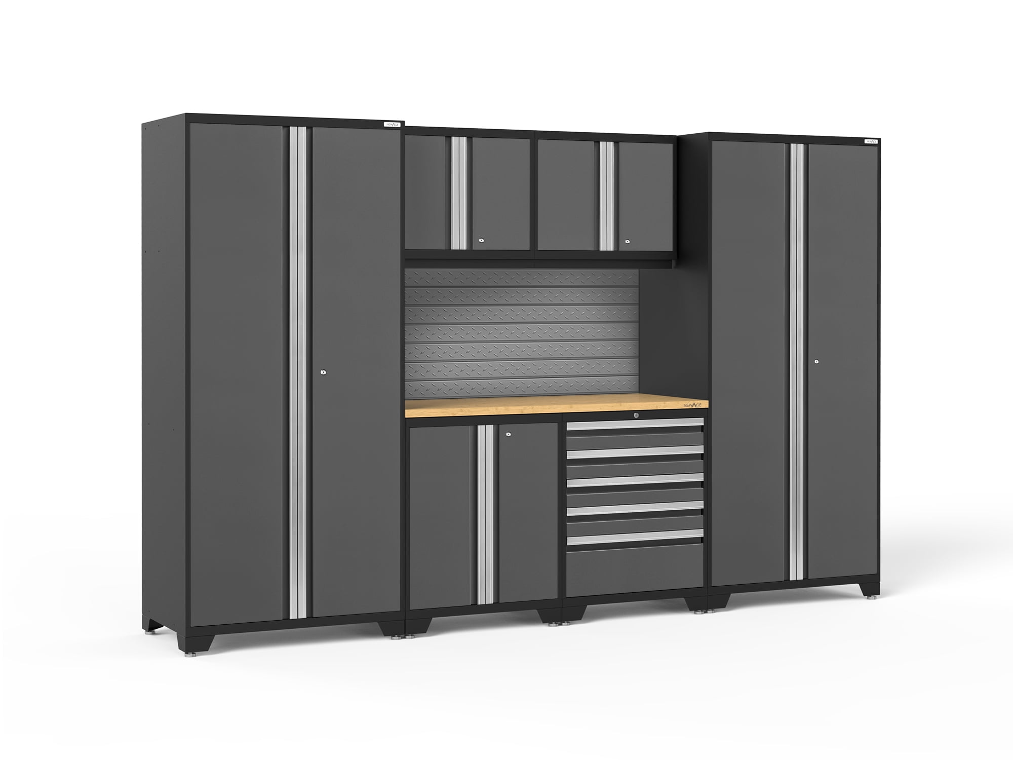 NewAge Products Pro Series Gray 7 Piece Set, Heavy Duty 18Gauge Steel Garage Storage