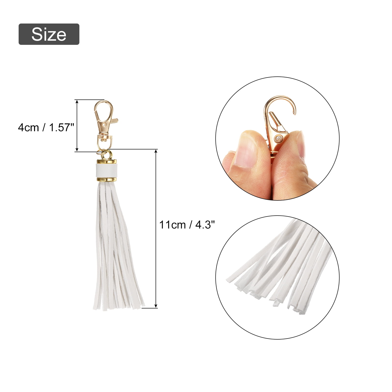 Unique Bargains PU Leather Tassels Keychain Charm with Lobster Swivel for Crafting White