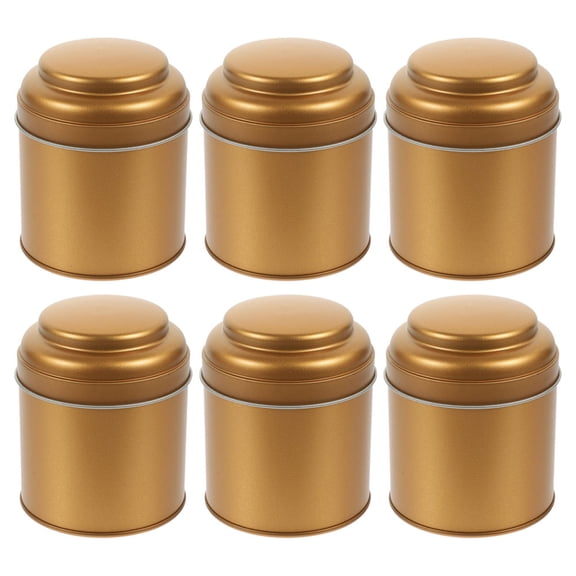 OFFIGAM Set of 6 Airtight Round Tea Canisters, Tinplate Metal Containers for Food Storage and Kitchen Organization