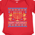 thumbnail image 4 of Inktastic Happy Hanukkah Sweater Style Design with Menorah and Dreidel Boys or Girls Long Sleeve Baby Bodysuit, 4 of 5