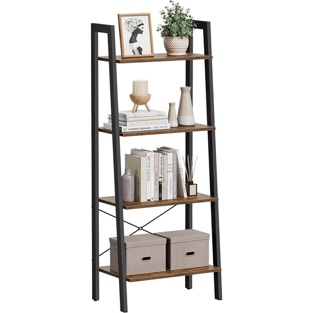 Estantería de Escalera de 5 Niveles, 34 x 56 x 171.5 cm, para Saón, Dormitorio, Cocina, Oficina, Marrón Rústico y Negro MLLS45X