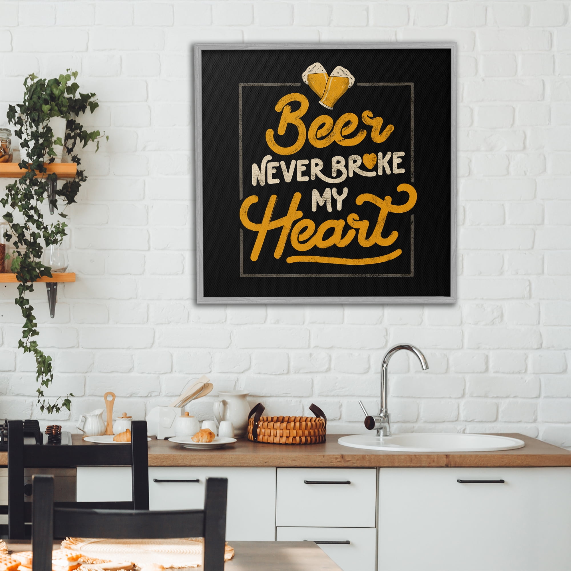 Stupell Industries Beer Never Broke My Heart Gray Framed Giclee Art, design by EduEly Designs