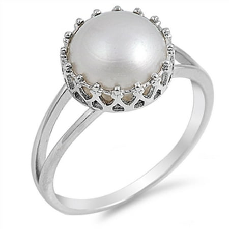 Wedding Set Sequin Pearl - CHOOSE YOUR COLOR Deep Set Simulated Pearl Wedding Ring New .925 Sterling Silver Band