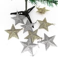 thumbnail image 3 of Decoraciones para árboles de Navidad: adornos colgantes de estrellas, adornos festivos de estrellas con brillo dorado, 3,7 pulgadas (2 juegos, dorado + plateado), 3 of 5