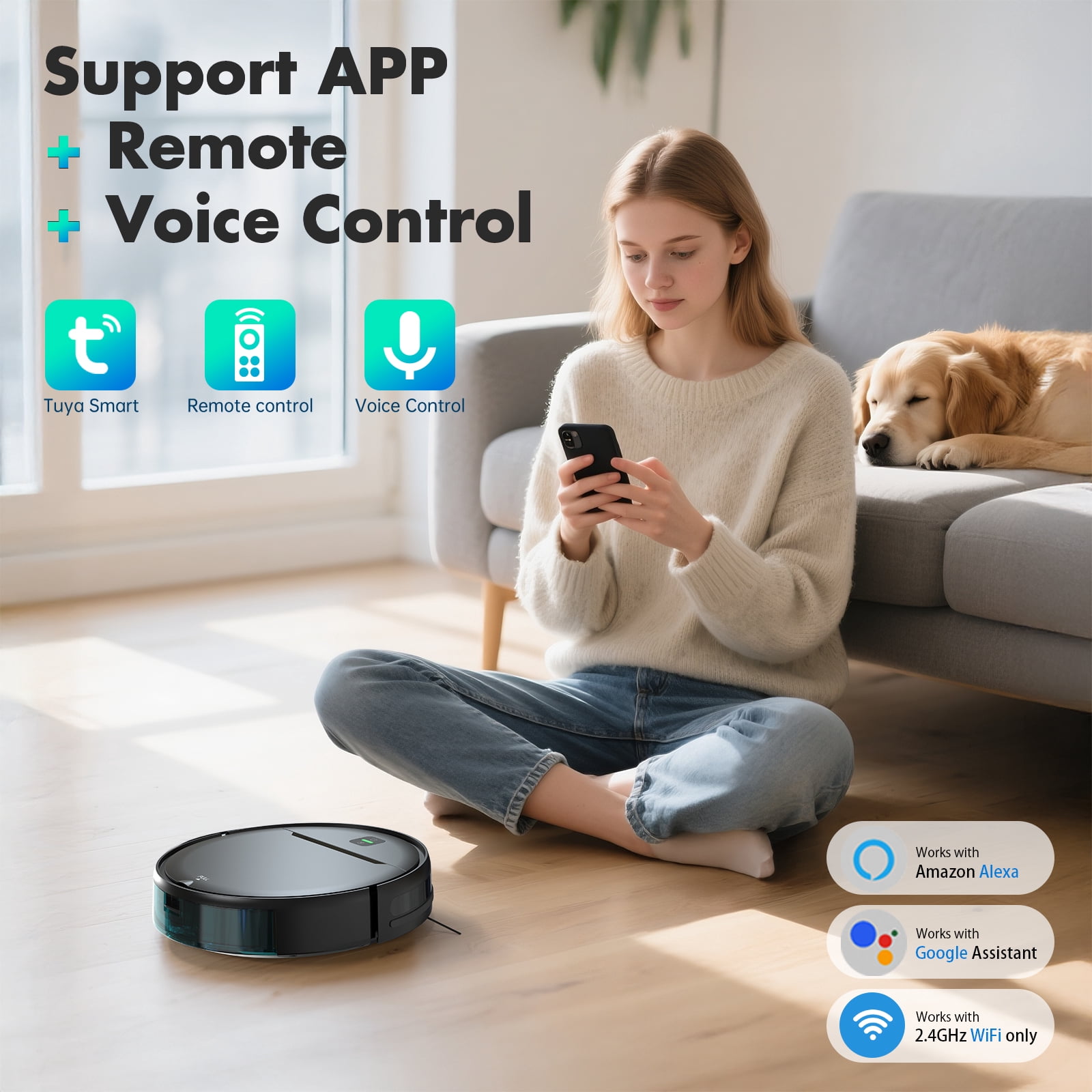OMESER Robot Vacuum and Mop Cleaner 2 in 1 for Pet Hair Hard Floor, 3000Pa, APP/Wifi/Voice/Remote