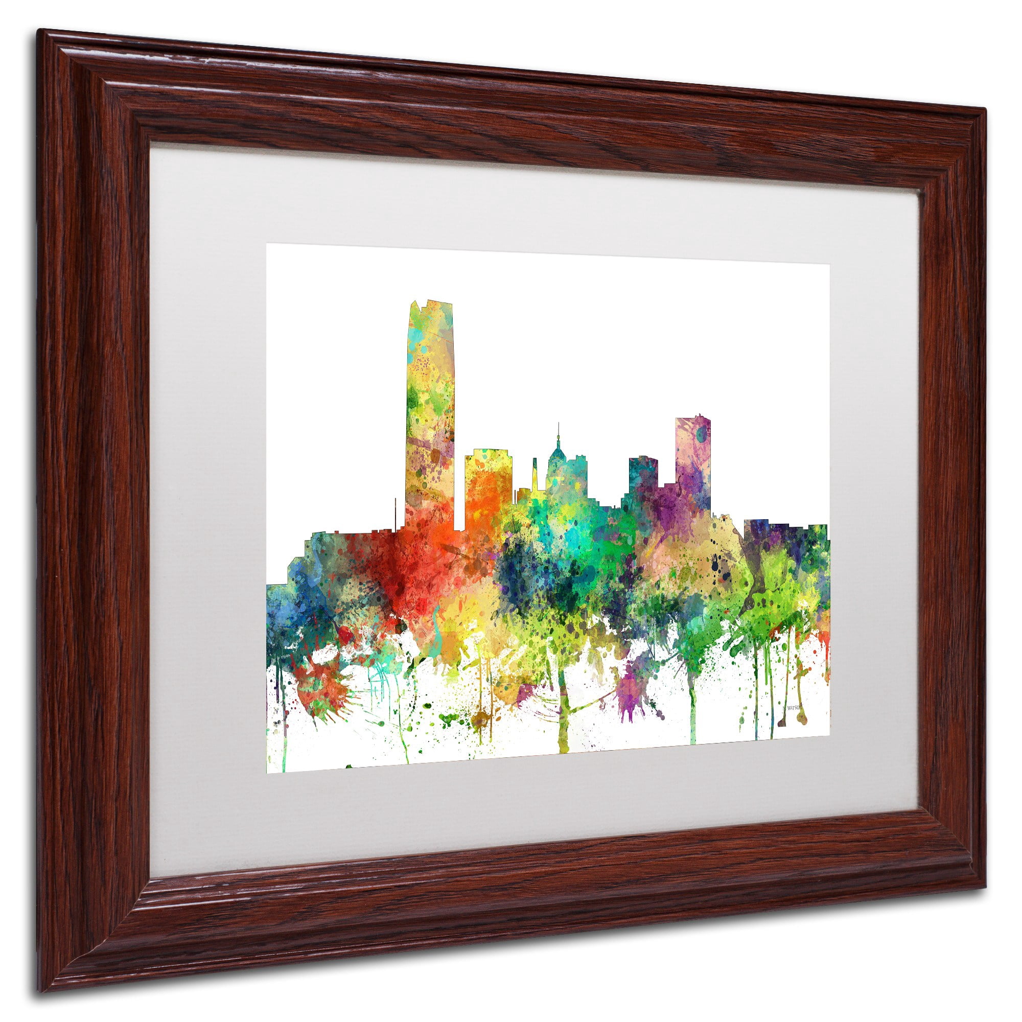 Trademark Fine Art "Oklahoma City Oklahoma Skyline SP" Canvas Art by Marlene Watson, White Matte, Wood Frame