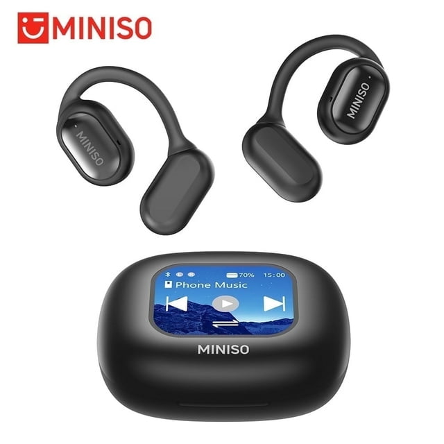 MINISO X30 AI Translator Auriculares Abiertos Bluetooth 5.4, Más de 130 Idiomas, Cancelación de Ruido, 55 Horas de Reproducción, Resistente Al Agua IPX5, Pantalla Táctil LED