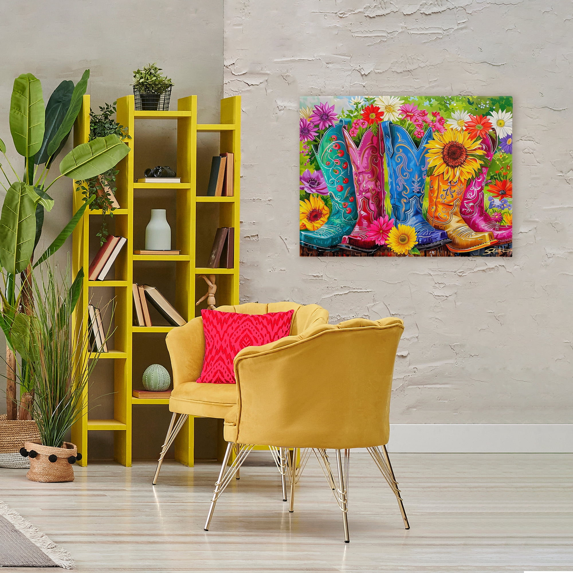 Cowboy Boots and Sunflowers Canvas Wall Art, design by Shawna Stewart