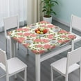 thumbnail image 3 of Square Tablecloth with Elastic Edges 34 * 34 Inch Pioneer Waterproof Pink Rose with Green Leaf Table Cover Washable Indoor and Outdoor for Party Kitchen Dinner Banquet Patio Picnic, 3 of 6