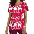 thumbnail image 2 of Blusa de manga corta con cuello en V para mujer, uniforme con bolsillos estampados navideños, blusa de enfermería Pompotops hkajfhjk473146, 2 of 5