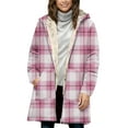thumbnail image 4 of Women's Hooded Plaid Fleece Front Zip Sherpa Liner Long Cardigan Thermal Casual Winter Outwera With Pockets (XXL, Pink), 4 of 7