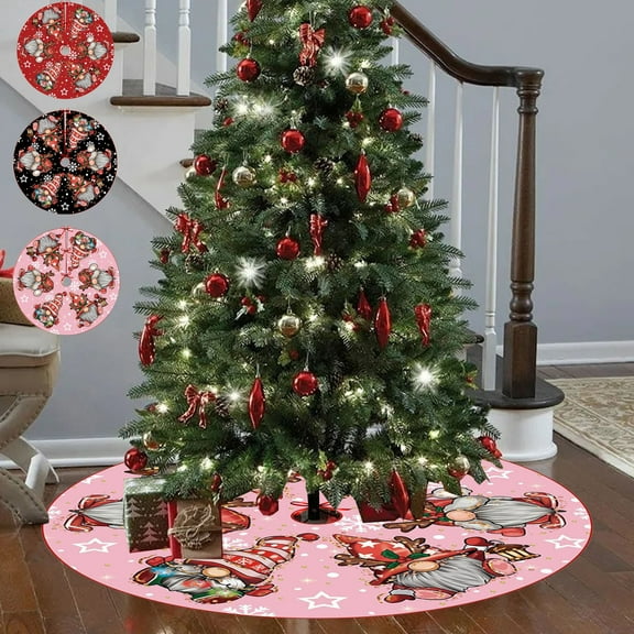 Xuniizn Christmas Tree Skirt Red Polyester Tree Skirts for Xmas Decor, Party Festive Merry Christmas Decorations for Home