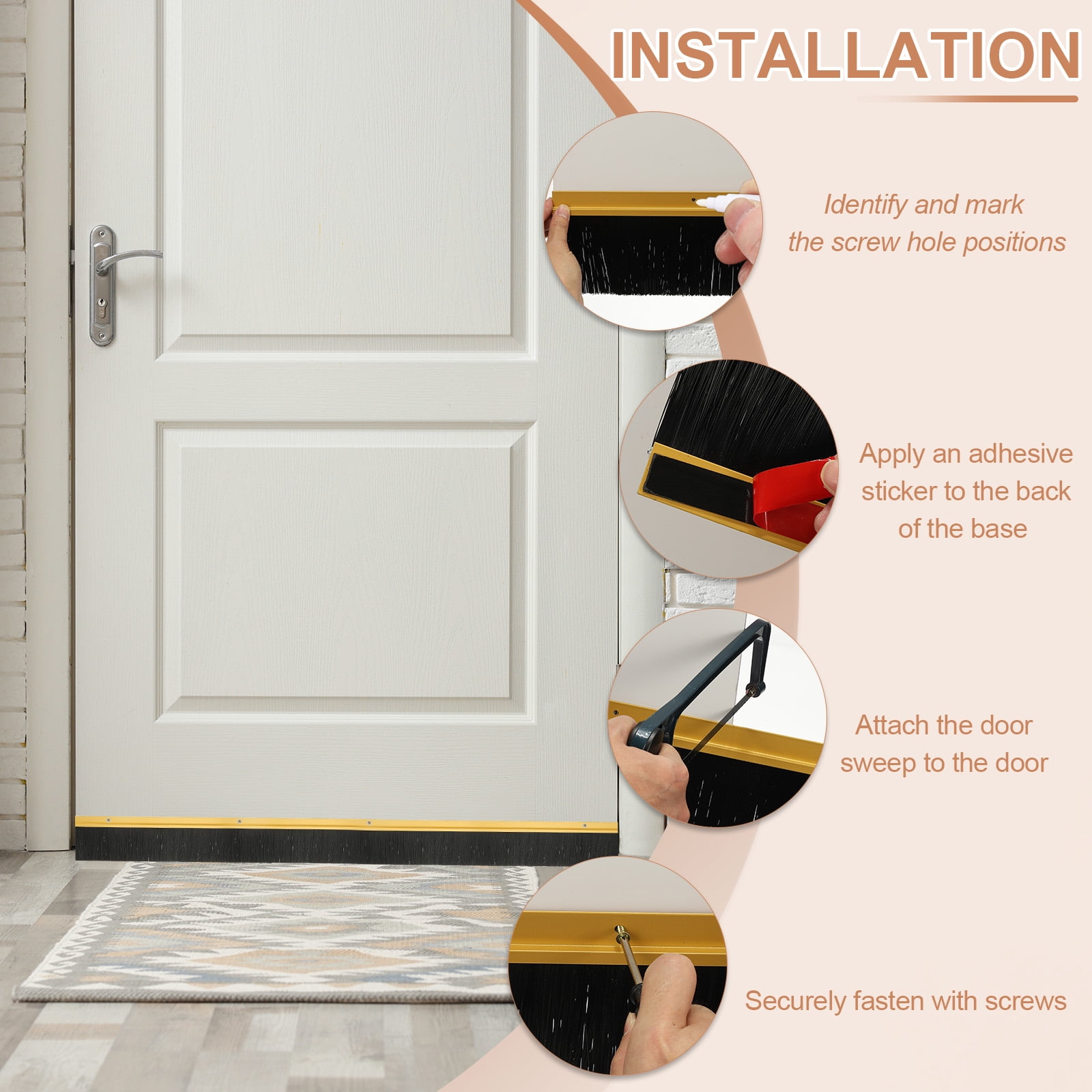 Uxcell Door Brush Sweeps, H-shape Aluminum Alloy Holder Door Sweep for Bottom of Door Seal Garage Silver 0.39" x 39.37"