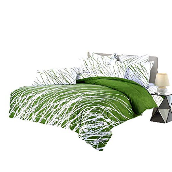 Swanson Beddings Tree Branches 3-Piece 100% Cotton Bedding Set: Duvet Cover and Two Pillow Shams (Green White, Queen)