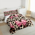 thumbnail image 4 of Homewish Cute Cartoon Bowtie Bedding Comforter Set,Cheetah Pattern Twin Comforter Sets,Pink Brown Beige Bedding Set For Girl Kids,Luxury Bedroom Decor Reversible,2 Pieces, 4 of 9
