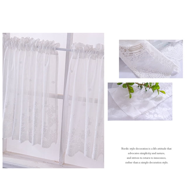 Lace Cafe Kitchen Ruffle Window Drape Valance Semi Transparent Window drape valance; Lace Voile Curtains Window Treatment