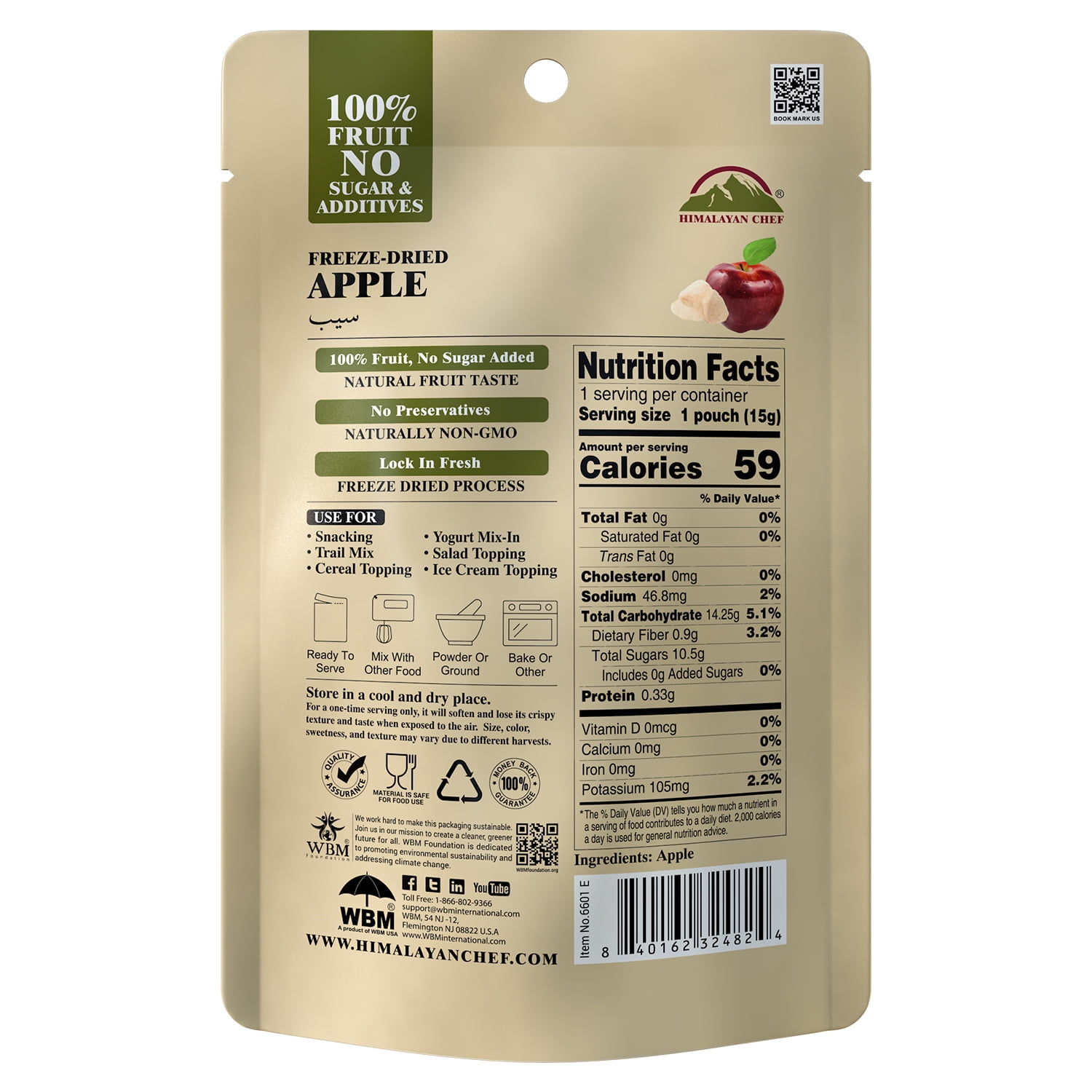 Himalayan Chef Freeze-Dried Apple 15g/Each (Pack of 10) | Organic Dried Fruit Snacks, Healthy Snack for Kids & Adults | Baby Snacks, Freeze-Dried Fruit